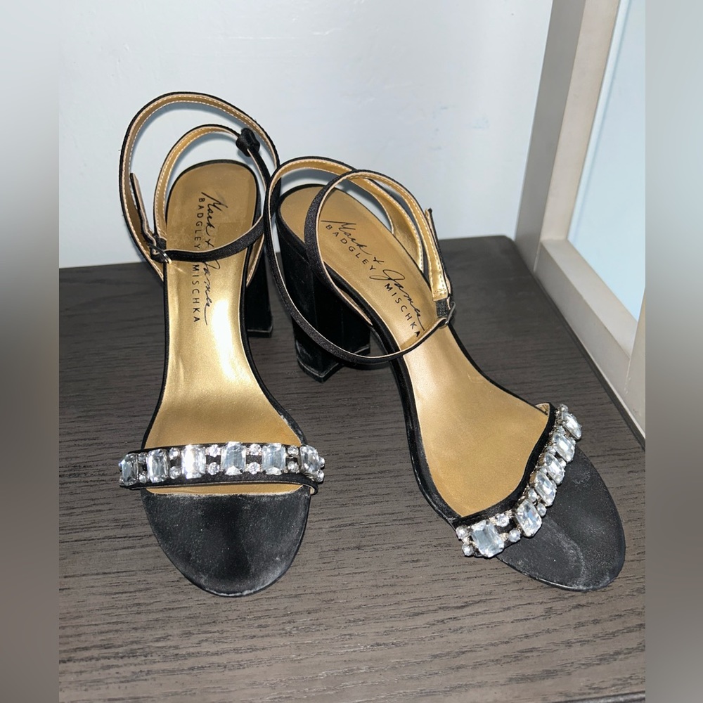 Black blocked high heels with bling detailing